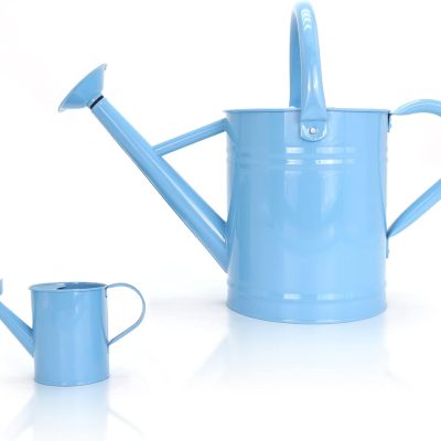 Metal Watering Can (1 Gallon) for Outdoor&Indoor Plants with Free Small Watering can for Kids, Plant Watering Can with Removable spout, Perfect for Garden Flower, Houseplants, (Light Blue)